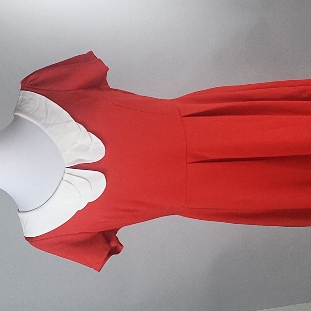 Sunny Girl Scallopped Peter Pan Collar Dress, SIZE XL, Red Orange with pleats